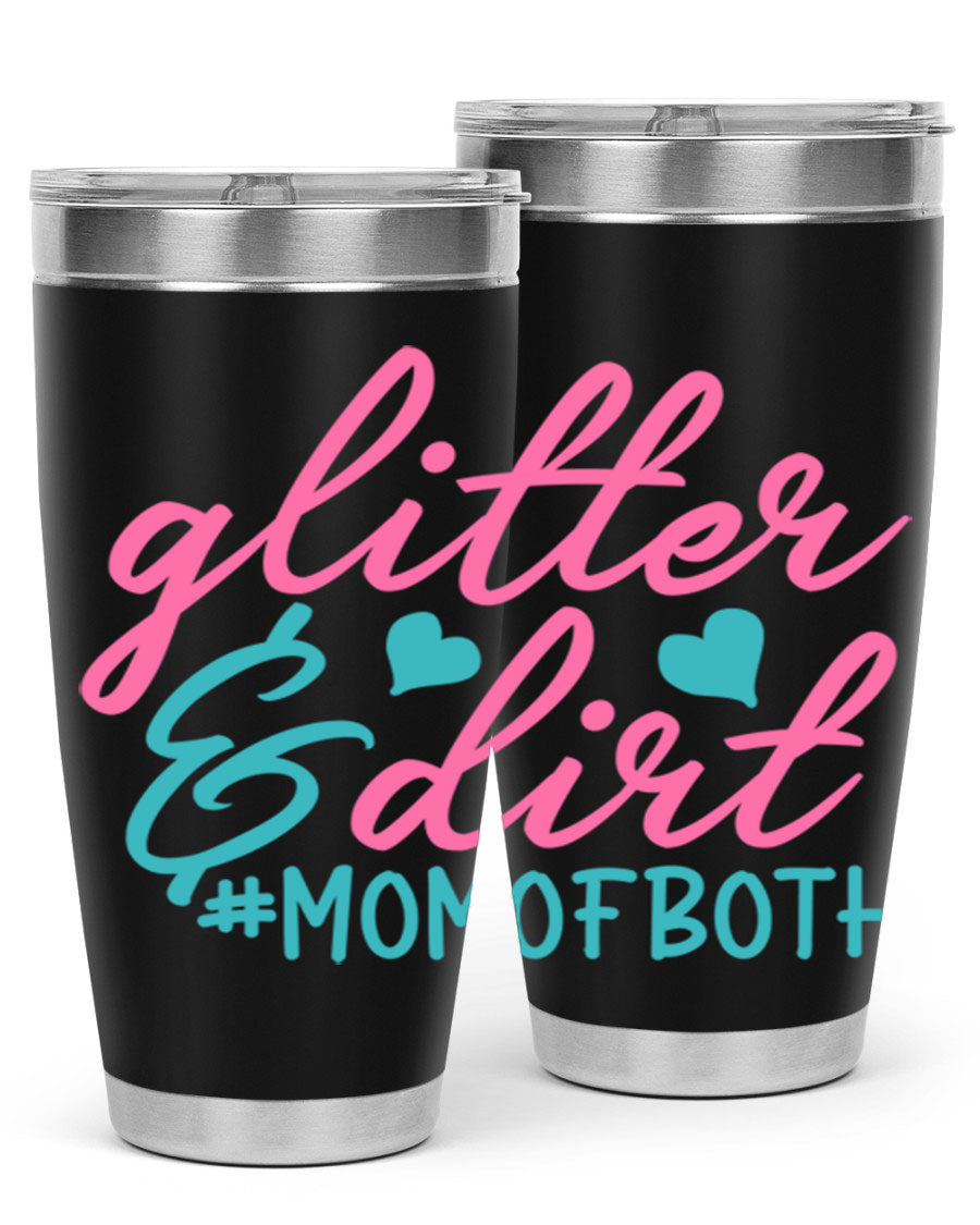 Glitter dirt momofboth 345# tumbler in vibrant colors, showcasing its double wall vacuum stainless steel design and stylish glitter finish.