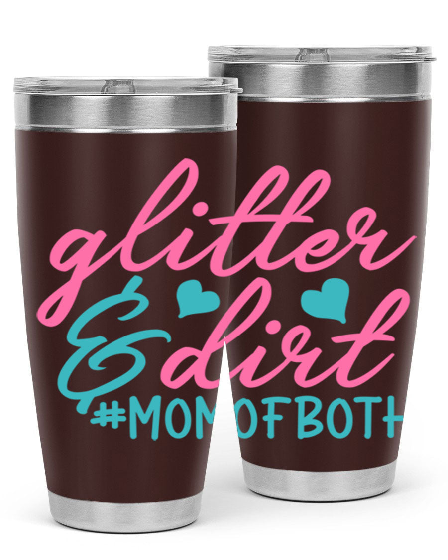 Glitter dirt momofboth 345# tumbler in vibrant colors, showcasing its double wall vacuum stainless steel design and stylish glitter finish.