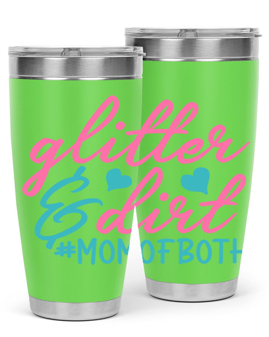 Glitter dirt momofboth 345# tumbler in vibrant colors, showcasing its double wall vacuum stainless steel design and stylish glitter finish.