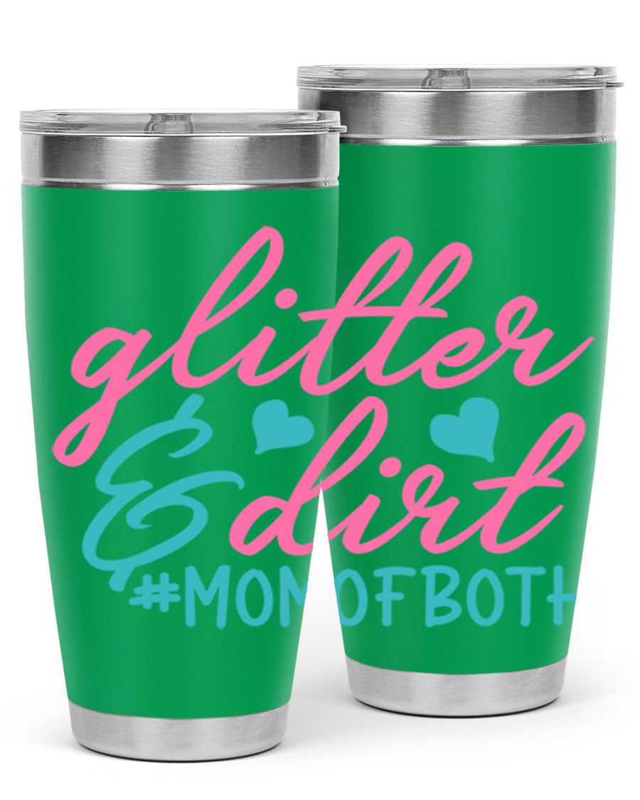 Glitter dirt momofboth 345# tumbler in vibrant colors, showcasing its double wall vacuum stainless steel design and stylish glitter finish.
