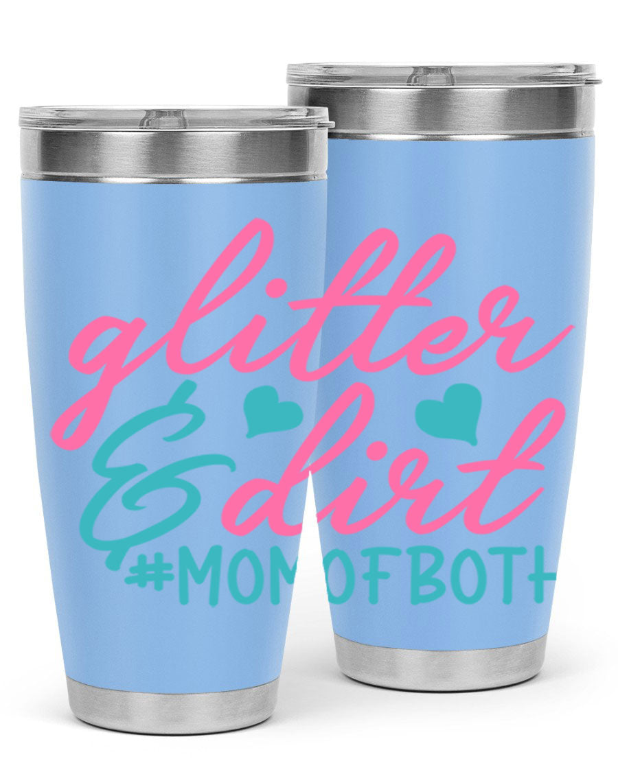 Glitter dirt momofboth 345# tumbler in vibrant colors, showcasing its double wall vacuum stainless steel design and stylish glitter finish.