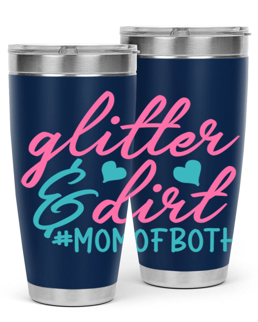 Glitter dirt momofboth 345# tumbler in vibrant colors, showcasing its double wall vacuum stainless steel design and stylish glitter finish.