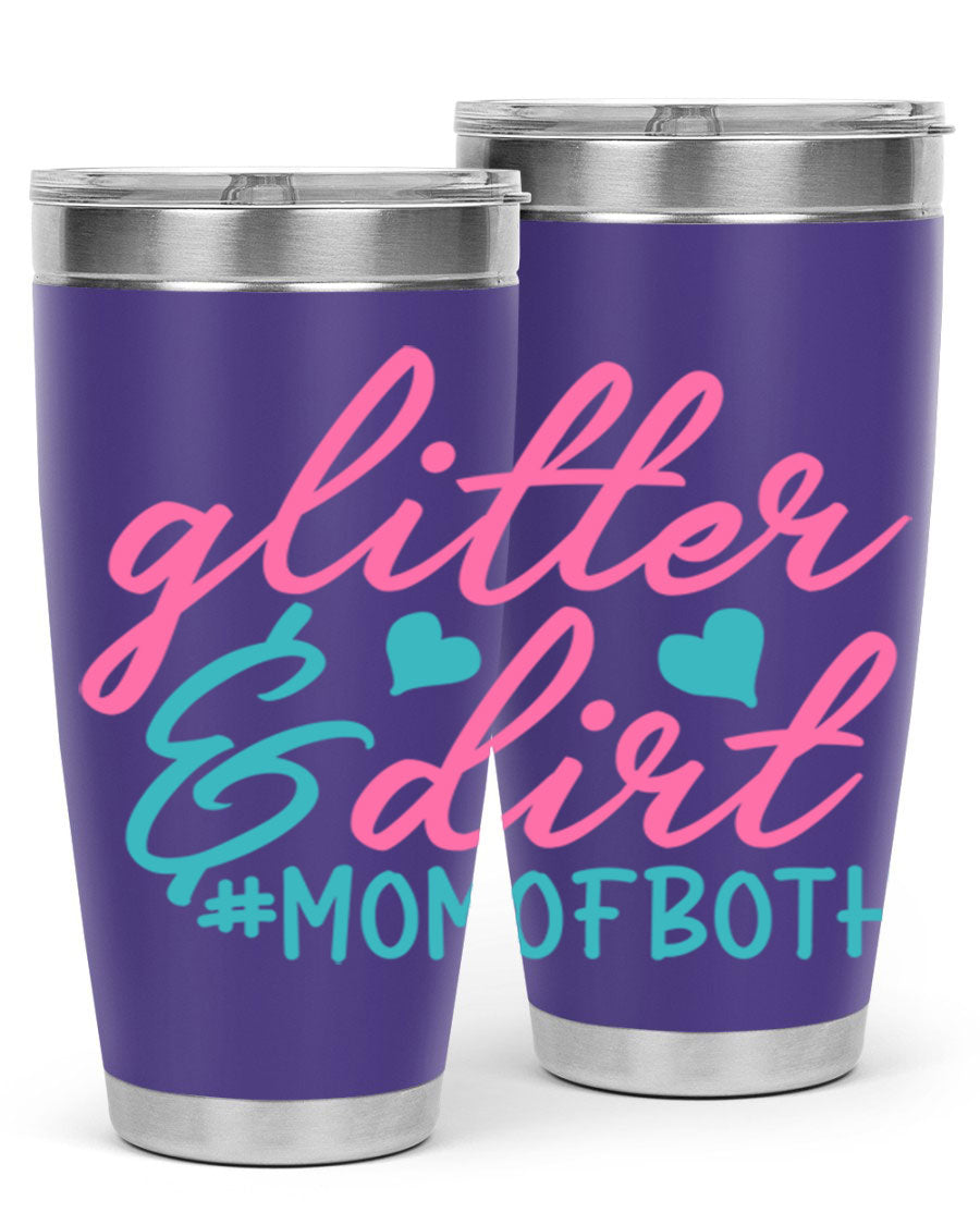 Glitter dirt momofboth 345# tumbler in vibrant colors, showcasing its double wall vacuum stainless steel design and stylish glitter finish.