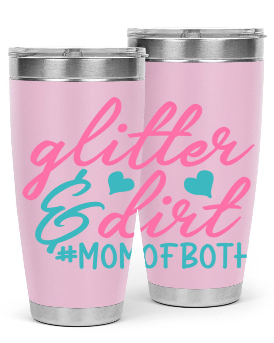 Glitter dirt momofboth 345# tumbler in vibrant colors, showcasing its double wall vacuum stainless steel design and stylish glitter finish.