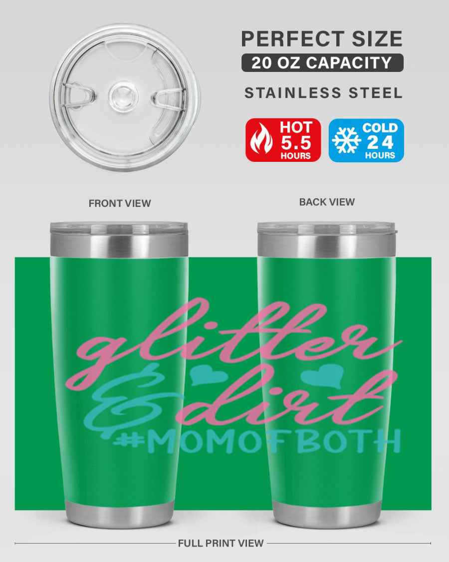 Glitter dirt momofboth 345# tumbler in vibrant colors, showcasing its double wall vacuum stainless steel design and stylish glitter finish.