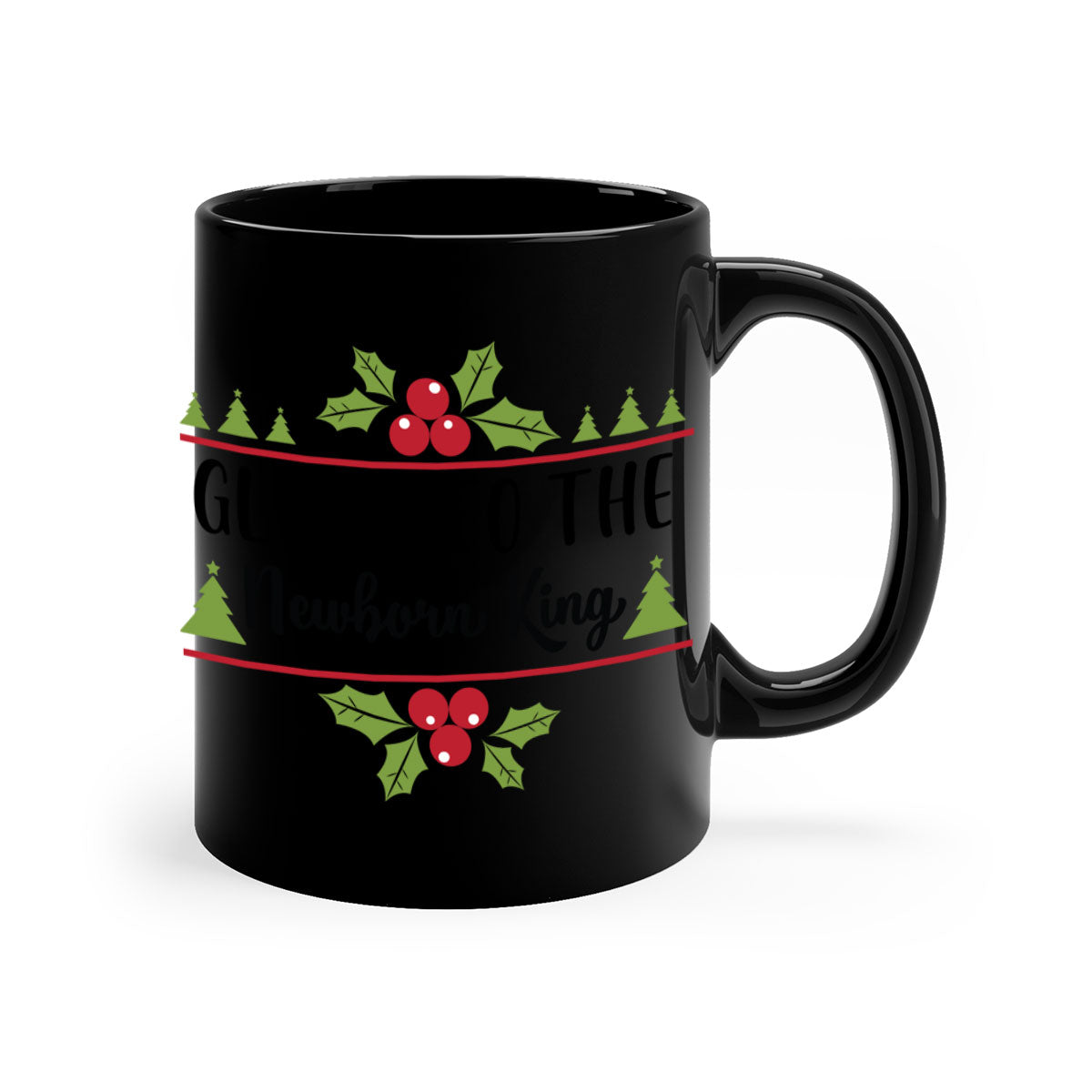 Glory to the Newborn King Christmas Mug with a glossy finish and colored handle, available in multiple colors.