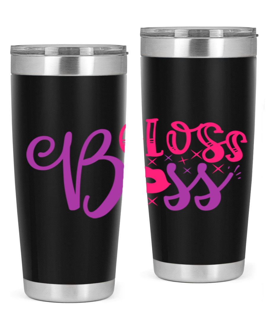 Gloss Boss Style 236# 20oz Tumbler in stainless steel with a sleek design and drink-thru lid, perfect for hot and cold beverages.