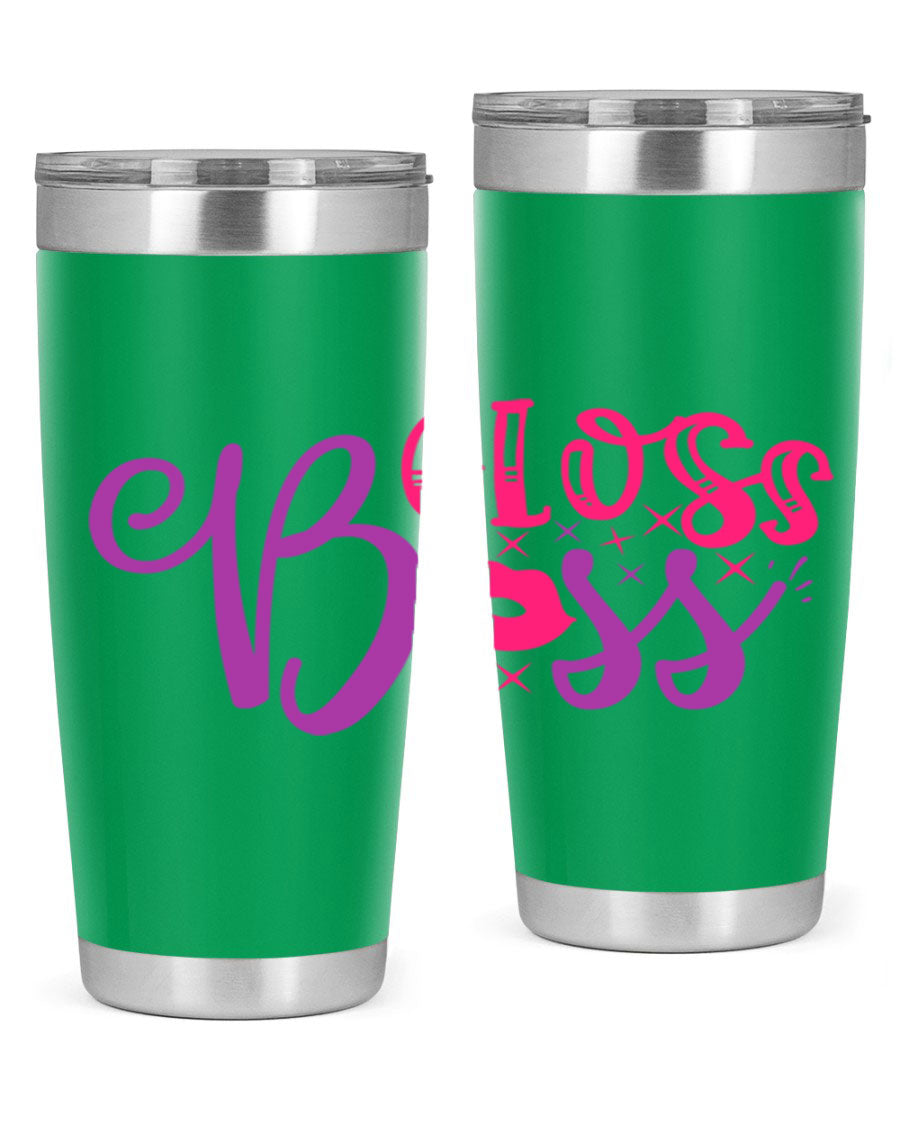 Gloss Boss Style 236# 20oz Tumbler in stainless steel with a sleek design and drink-thru lid, perfect for hot and cold beverages.