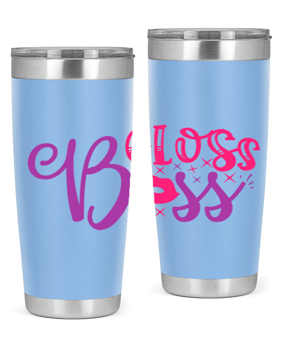 Gloss Boss Style 236# 20oz Tumbler in stainless steel with a sleek design and drink-thru lid, perfect for hot and cold beverages.