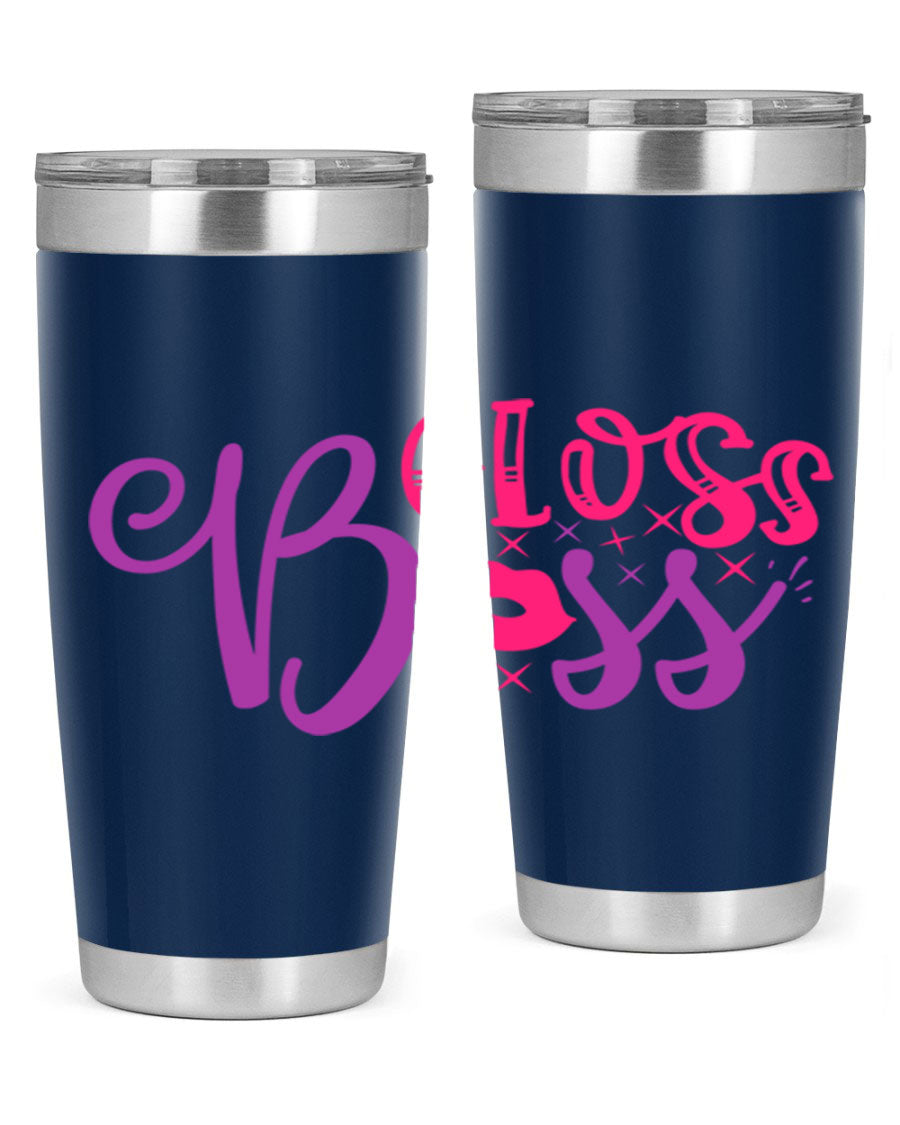 Gloss Boss Style 236# 20oz Tumbler in stainless steel with a sleek design and drink-thru lid, perfect for hot and cold beverages.