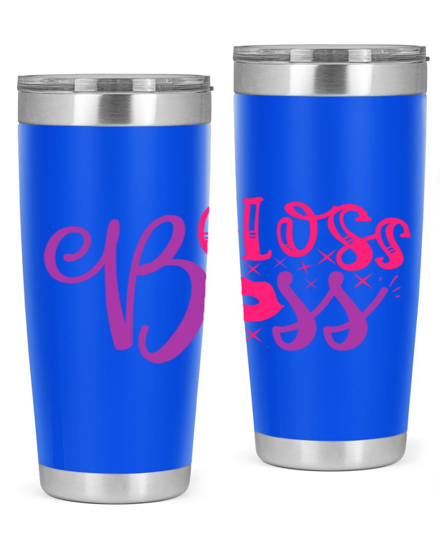 Gloss Boss Style 236# 20oz Tumbler in stainless steel with a sleek design and drink-thru lid, perfect for hot and cold beverages.