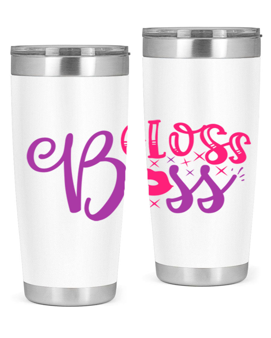 Gloss Boss Style 236# 20oz Tumbler in stainless steel with a sleek design and drink-thru lid, perfect for hot and cold beverages.