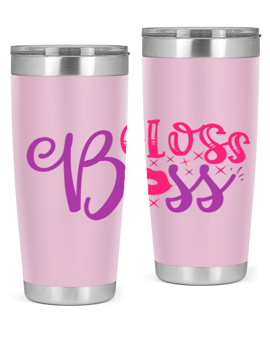 Gloss Boss Style 236# 20oz Tumbler in stainless steel with a sleek design and drink-thru lid, perfect for hot and cold beverages.