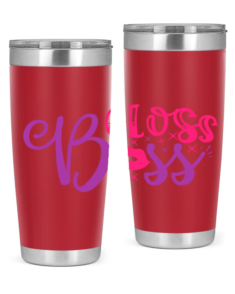 Gloss Boss Style 236# 20oz Tumbler in stainless steel with a sleek design and drink-thru lid, perfect for hot and cold beverages.