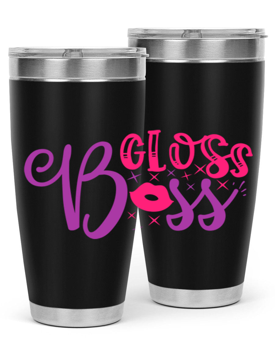 Gloss Boss Style 236# 20oz Tumbler in stainless steel with a sleek design and drink-thru lid, perfect for hot and cold beverages.