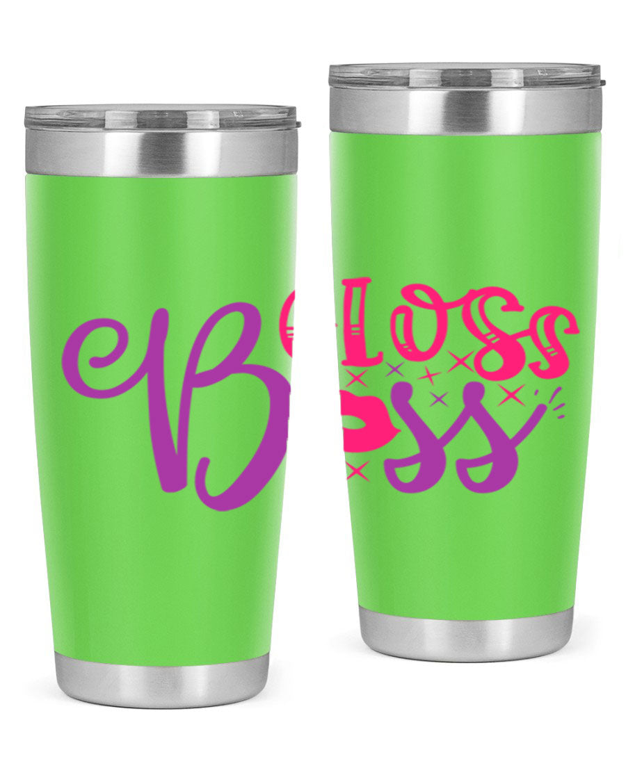 Gloss Boss Style 236# 20oz Tumbler in stainless steel with a sleek design and drink-thru lid, perfect for hot and cold beverages.