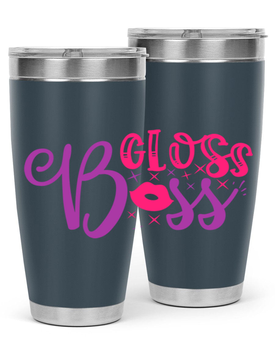 Gloss Boss Style 236# 20oz Tumbler in stainless steel with a sleek design and drink-thru lid, perfect for hot and cold beverages.