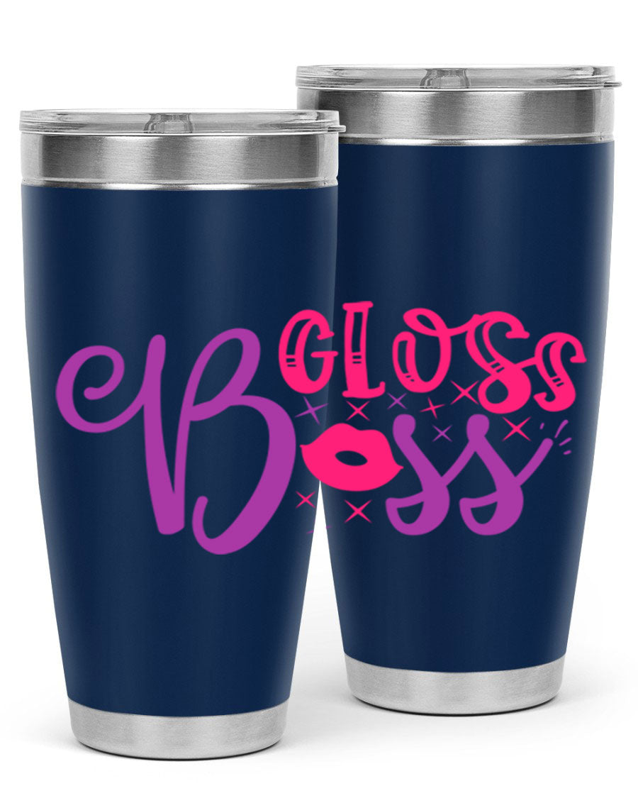 Gloss Boss Style 236# 20oz Tumbler in stainless steel with a sleek design and drink-thru lid, perfect for hot and cold beverages.