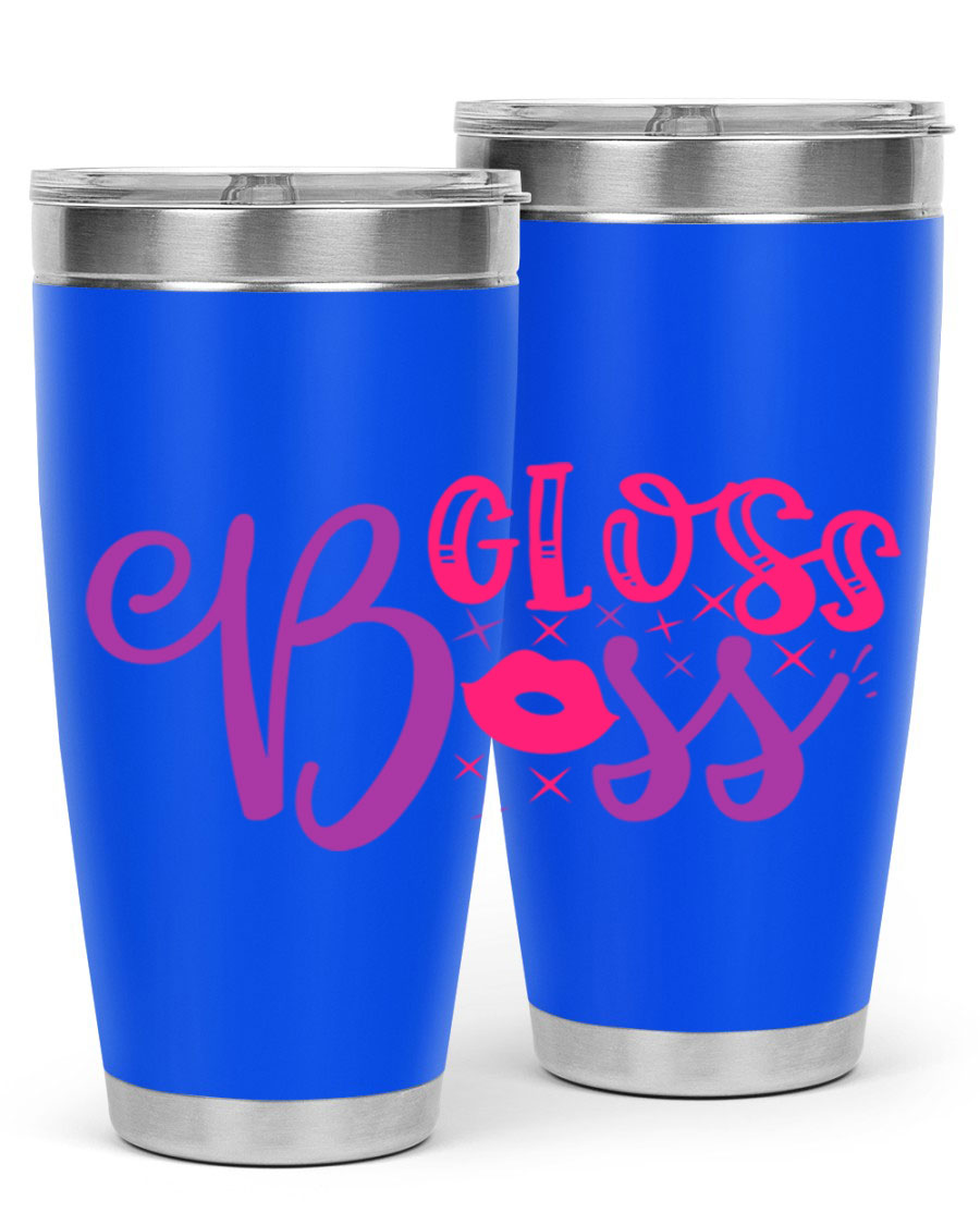 Gloss Boss Style 236# 20oz Tumbler in stainless steel with a sleek design and drink-thru lid, perfect for hot and cold beverages.