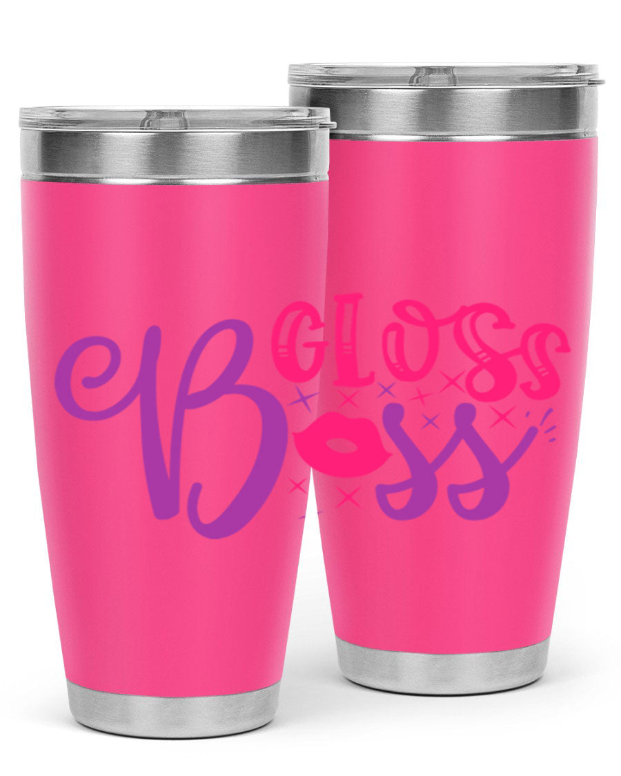 Gloss Boss Style 236# 20oz Tumbler in stainless steel with a sleek design and drink-thru lid, perfect for hot and cold beverages.