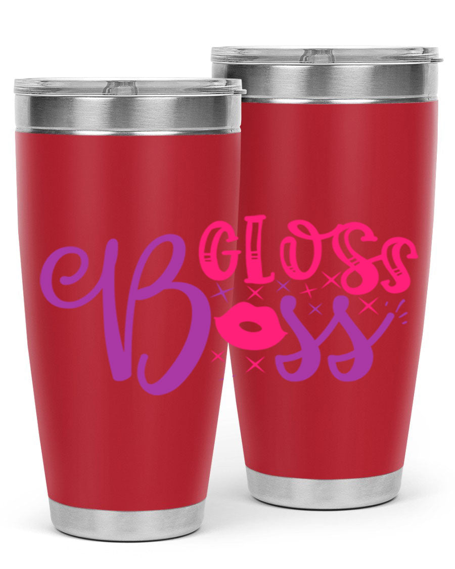 Gloss Boss Style 236# 20oz Tumbler in stainless steel with a sleek design and drink-thru lid, perfect for hot and cold beverages.