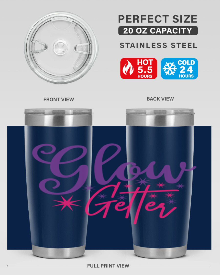 Glow Getter Style 234# 20oz Tumbler in stainless steel with a stylish design, perfect for hot and cold beverages.