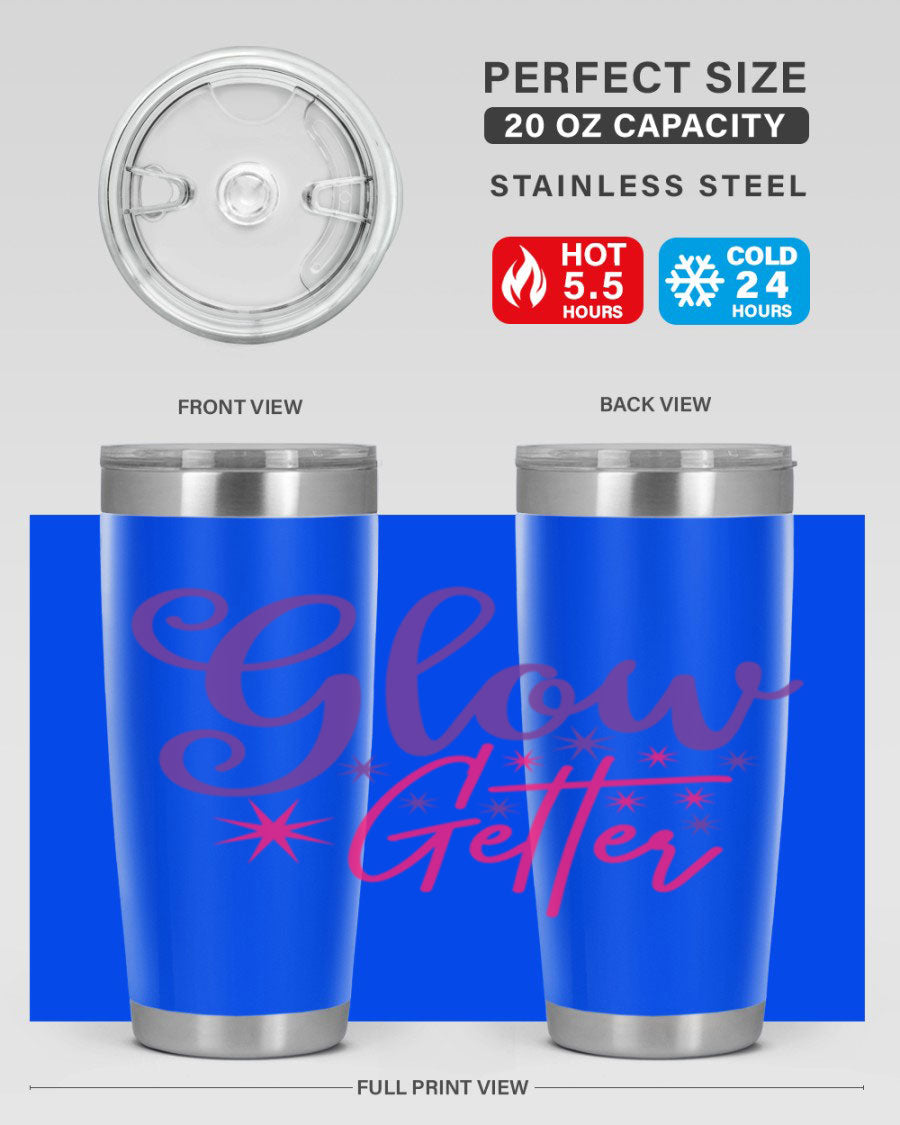 Glow Getter Style 234# 20oz Tumbler in stainless steel with a stylish design, perfect for hot and cold beverages.