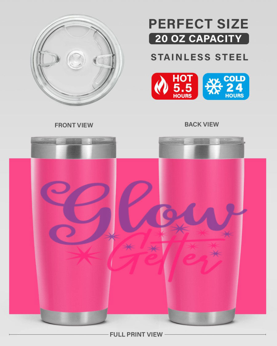 Glow Getter Style 234# 20oz Tumbler in stainless steel with a stylish design, perfect for hot and cold beverages.