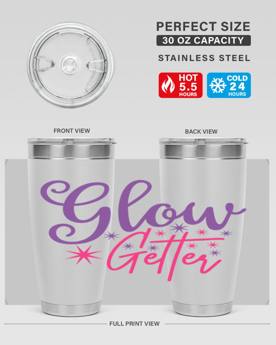 Glow Getter Style 234# 20oz Tumbler in stainless steel with a stylish design, perfect for hot and cold beverages.