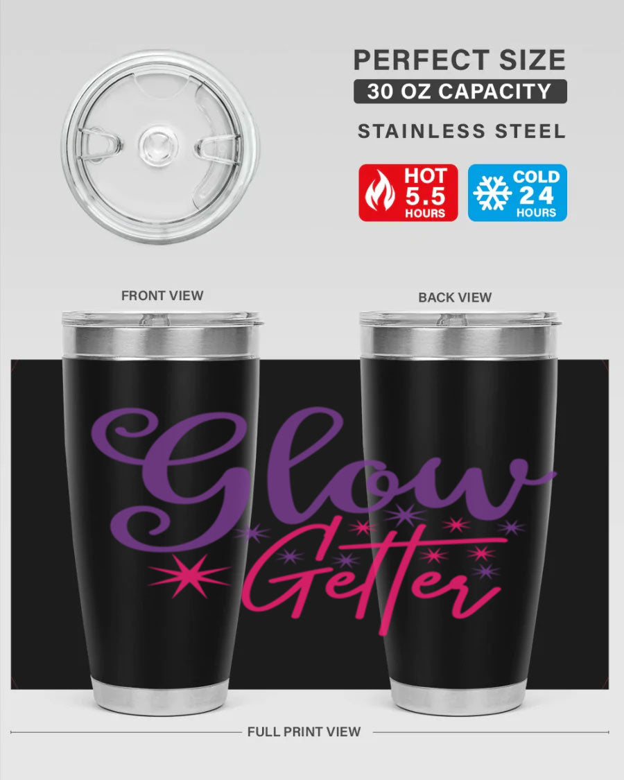 Glow Getter Style 234# 20oz Tumbler in stainless steel with a stylish design, perfect for hot and cold beverages.