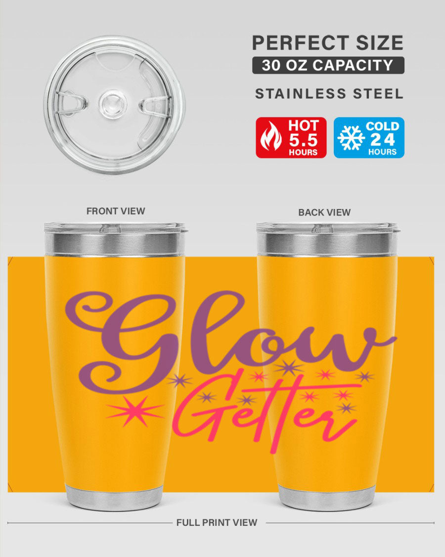 Glow Getter Style 234# 20oz Tumbler in stainless steel with a stylish design, perfect for hot and cold beverages.
