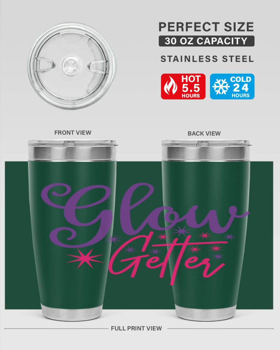 Glow Getter Style 234# 20oz Tumbler in stainless steel with a stylish design, perfect for hot and cold beverages.