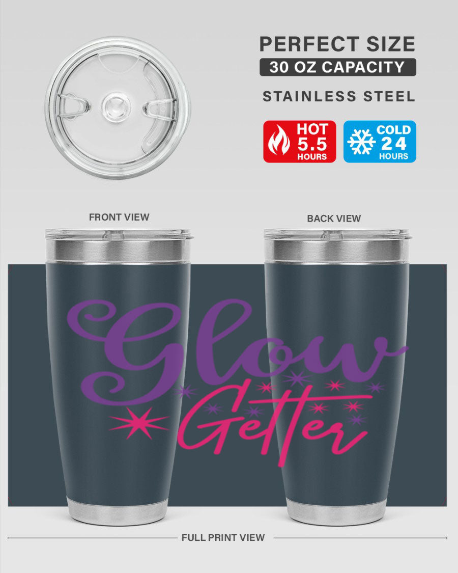 Glow Getter Style 234# 20oz Tumbler in stainless steel with a stylish design, perfect for hot and cold beverages.