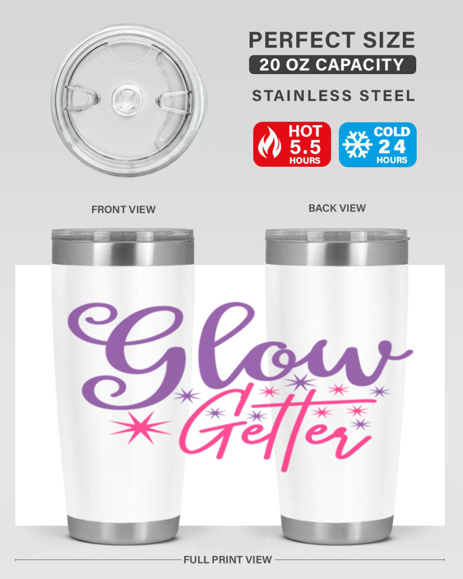 Glow Getter Style 234# 20oz Tumbler in stainless steel with a stylish design, perfect for hot and cold beverages.