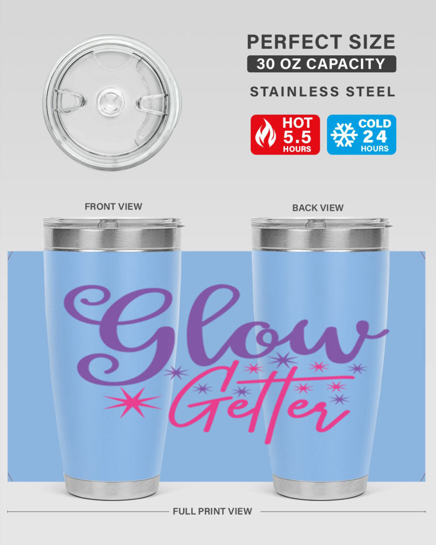 Glow Getter Style 234# 20oz Tumbler in stainless steel with a stylish design, perfect for hot and cold beverages.