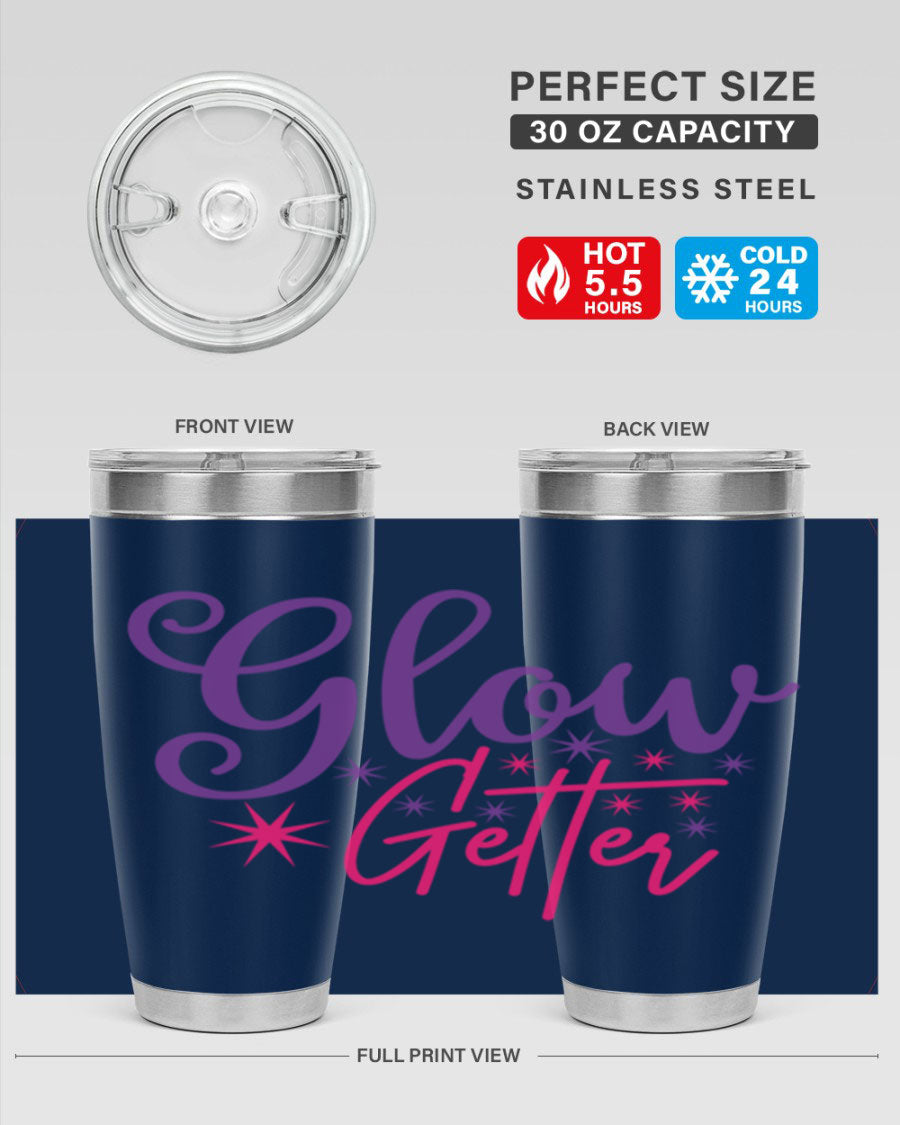 Glow Getter Style 234# 20oz Tumbler in stainless steel with a stylish design, perfect for hot and cold beverages.