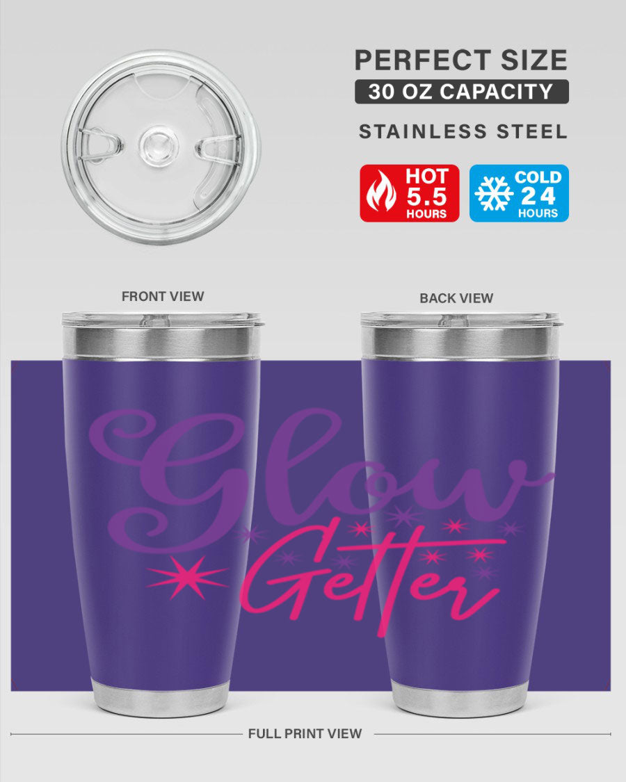 Glow Getter Style 234# 20oz Tumbler in stainless steel with a stylish design, perfect for hot and cold beverages.