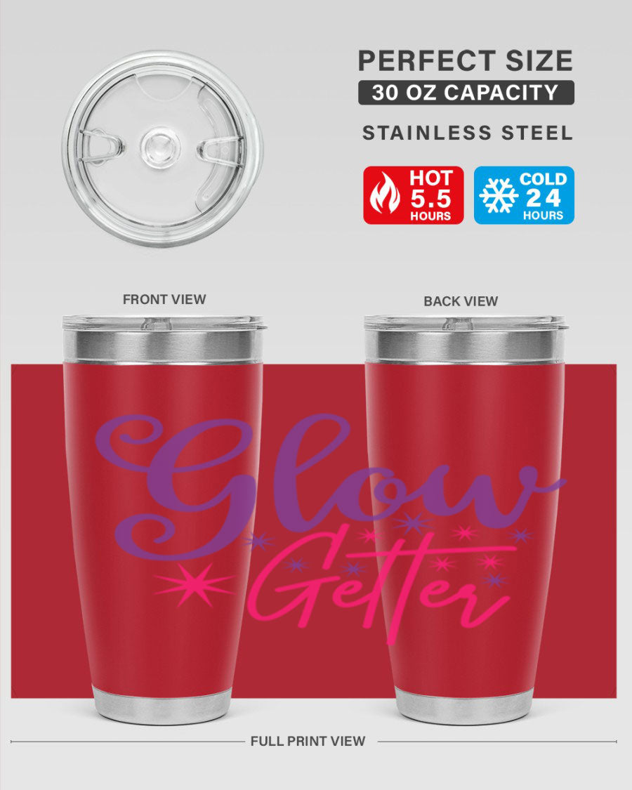 Glow Getter Style 234# 20oz Tumbler in stainless steel with a stylish design, perfect for hot and cold beverages.