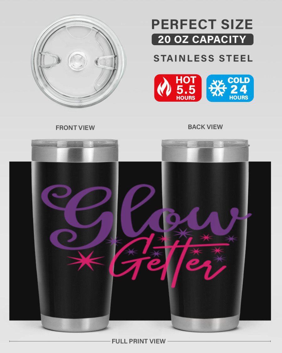 Glow Getter Style 234# 20oz Tumbler in stainless steel with a stylish design, perfect for hot and cold beverages.