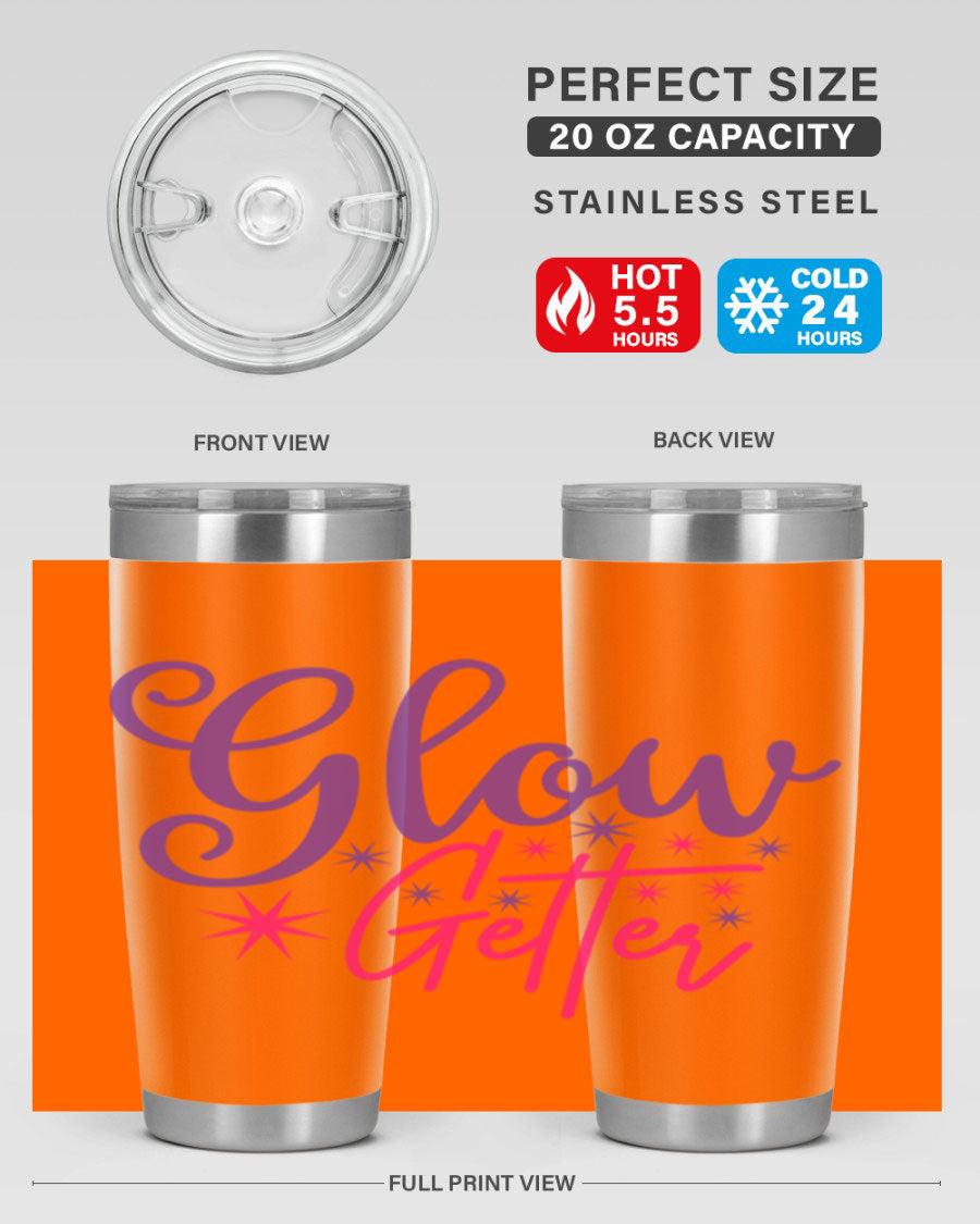 Glow Getter Style 234# 20oz Tumbler in stainless steel with a stylish design, perfect for hot and cold beverages.