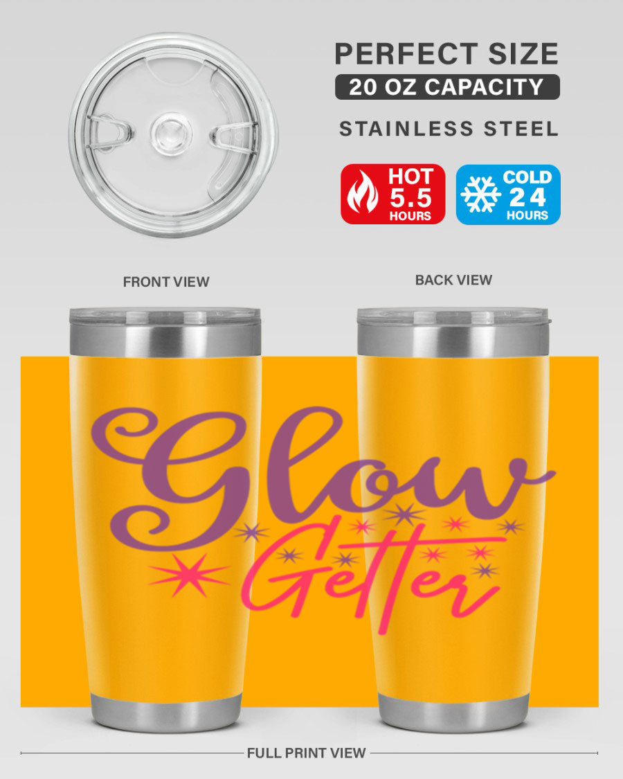 Glow Getter Style 234# 20oz Tumbler in stainless steel with a stylish design, perfect for hot and cold beverages.
