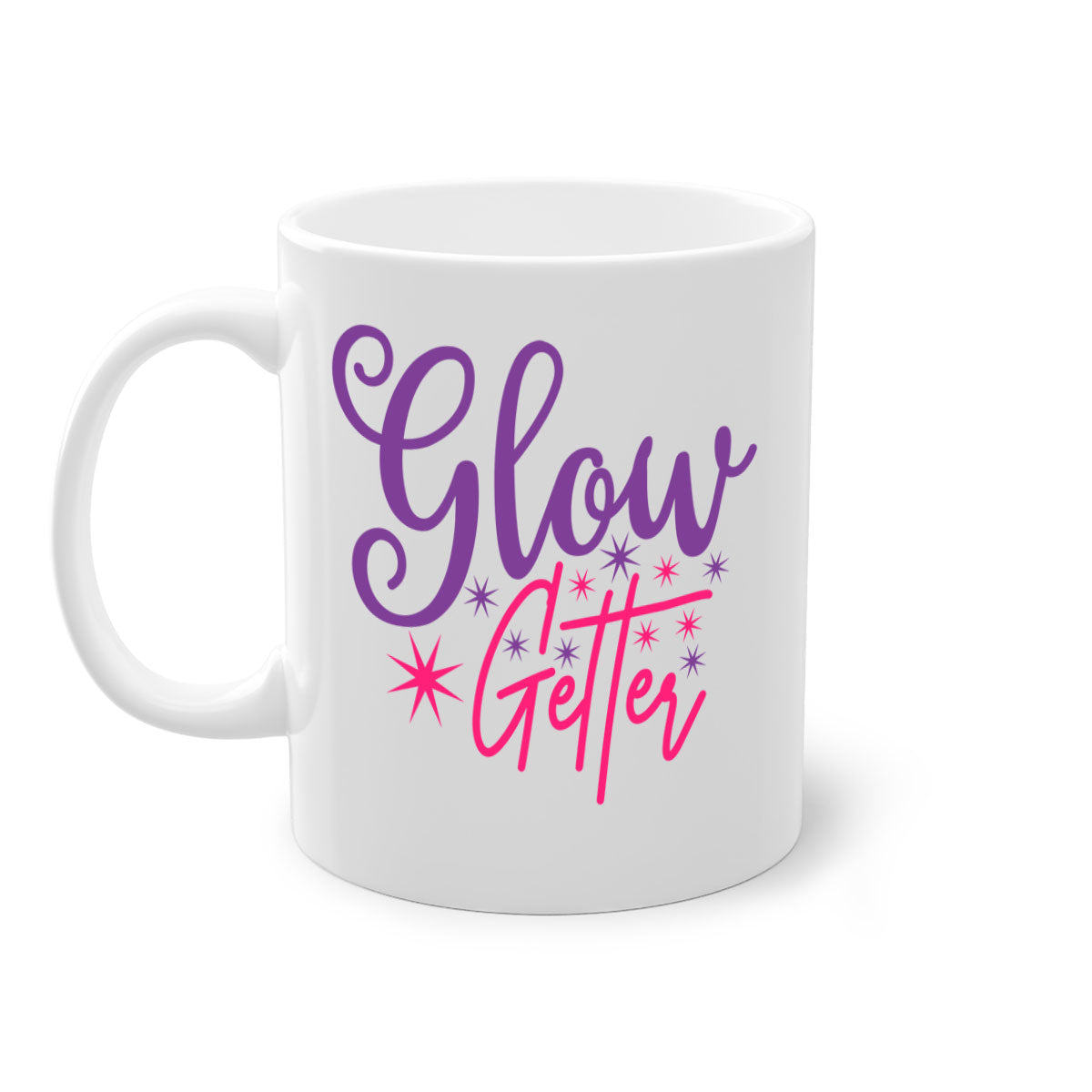 Glow Getter Style 234# Mug with colorful handle and glossy finish, available in multiple colors and sizes.