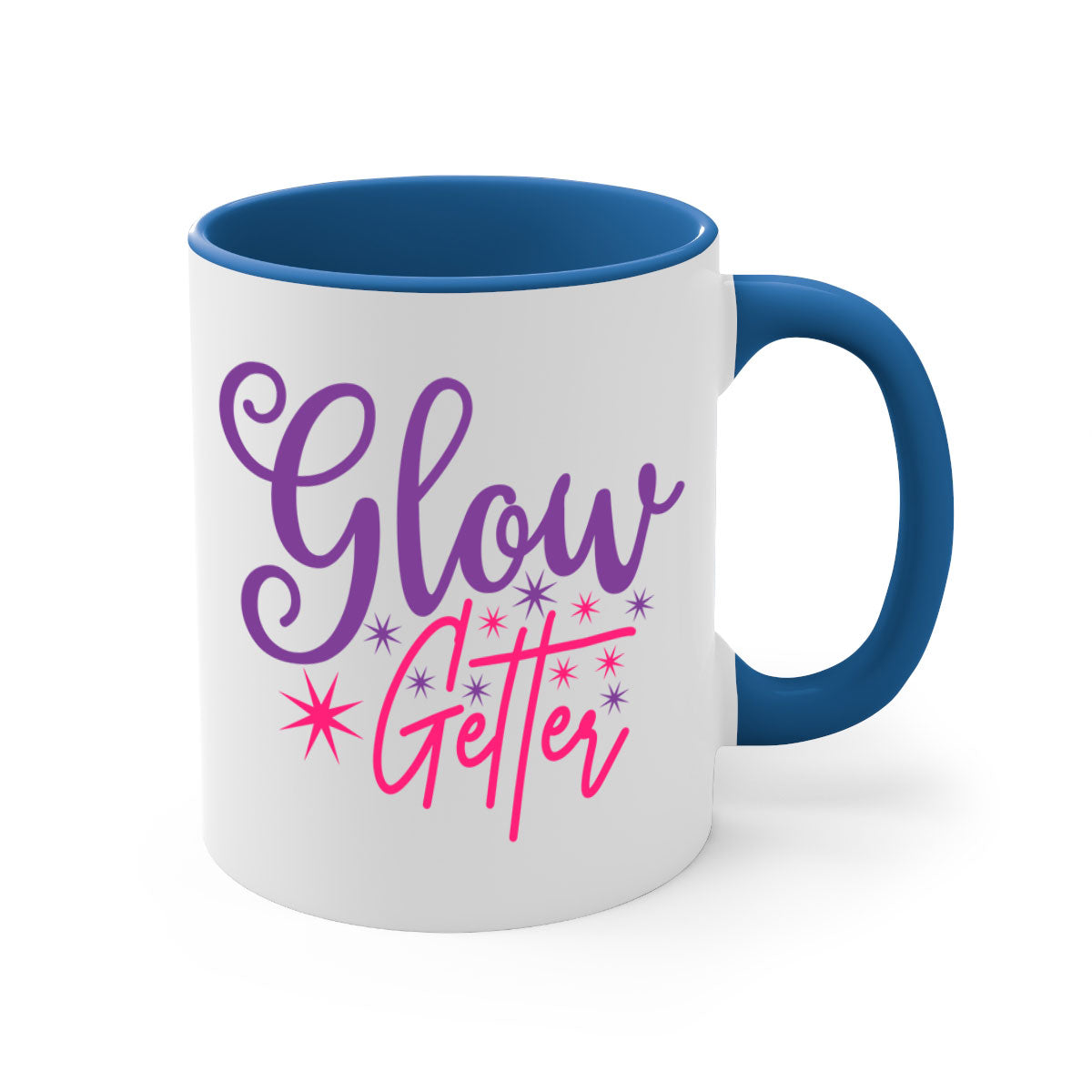 Glow Getter Style 234# Mug with colorful handle and glossy finish, available in multiple colors and sizes.