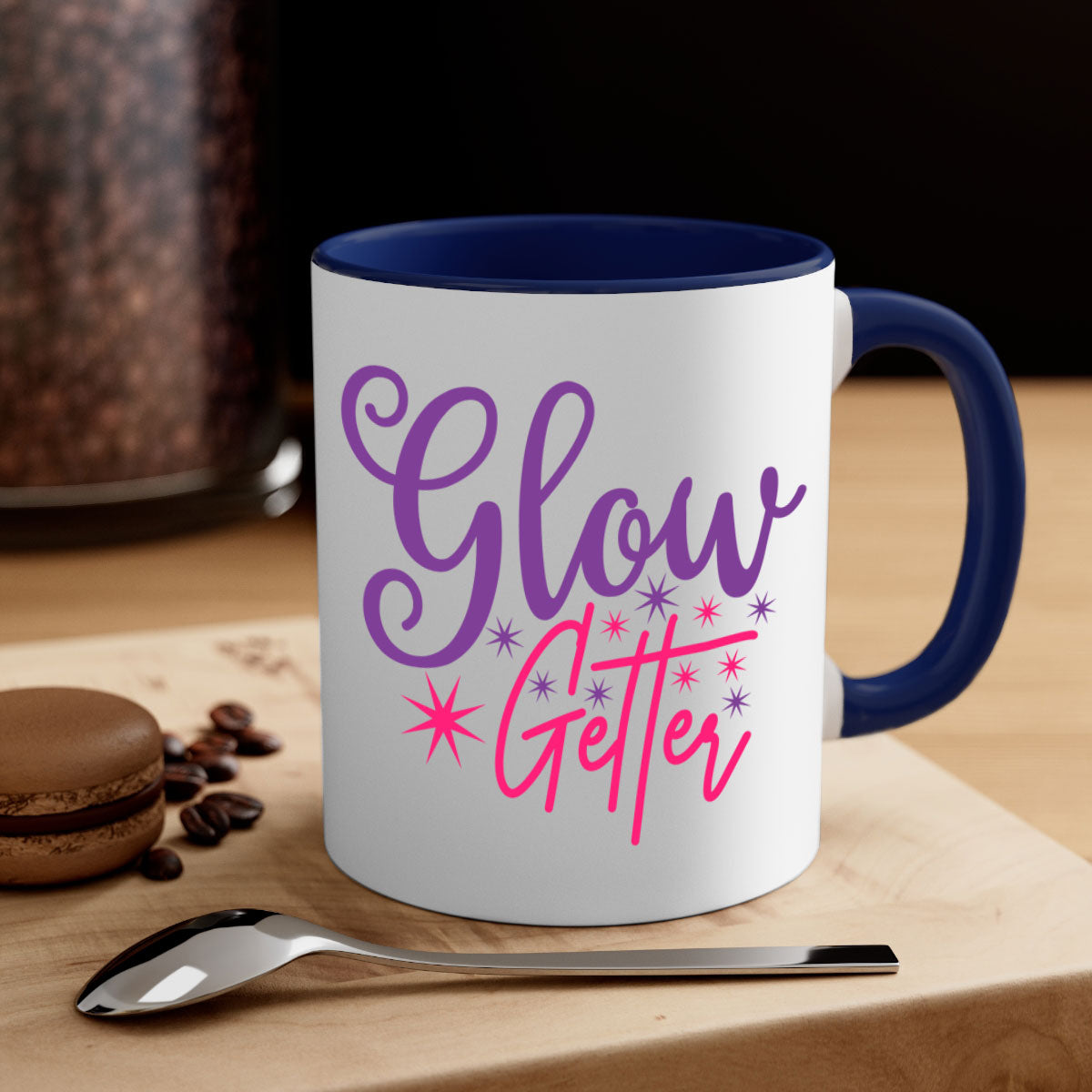 Glow Getter Style 234# Mug with colorful handle and glossy finish, available in multiple colors and sizes.