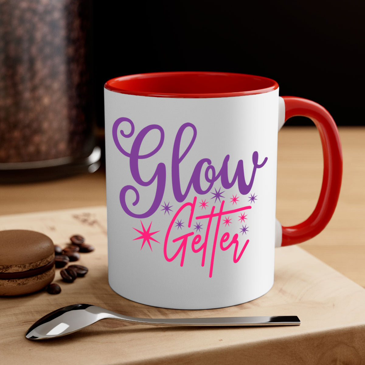 Glow Getter Style 234# Mug with colorful handle and glossy finish, available in multiple colors and sizes.