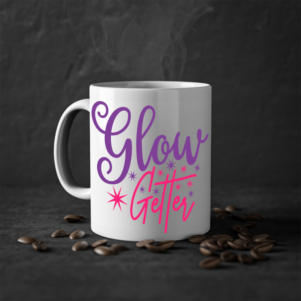 Glow Getter Style 234# Mug with colorful handle and glossy finish, available in multiple colors and sizes.