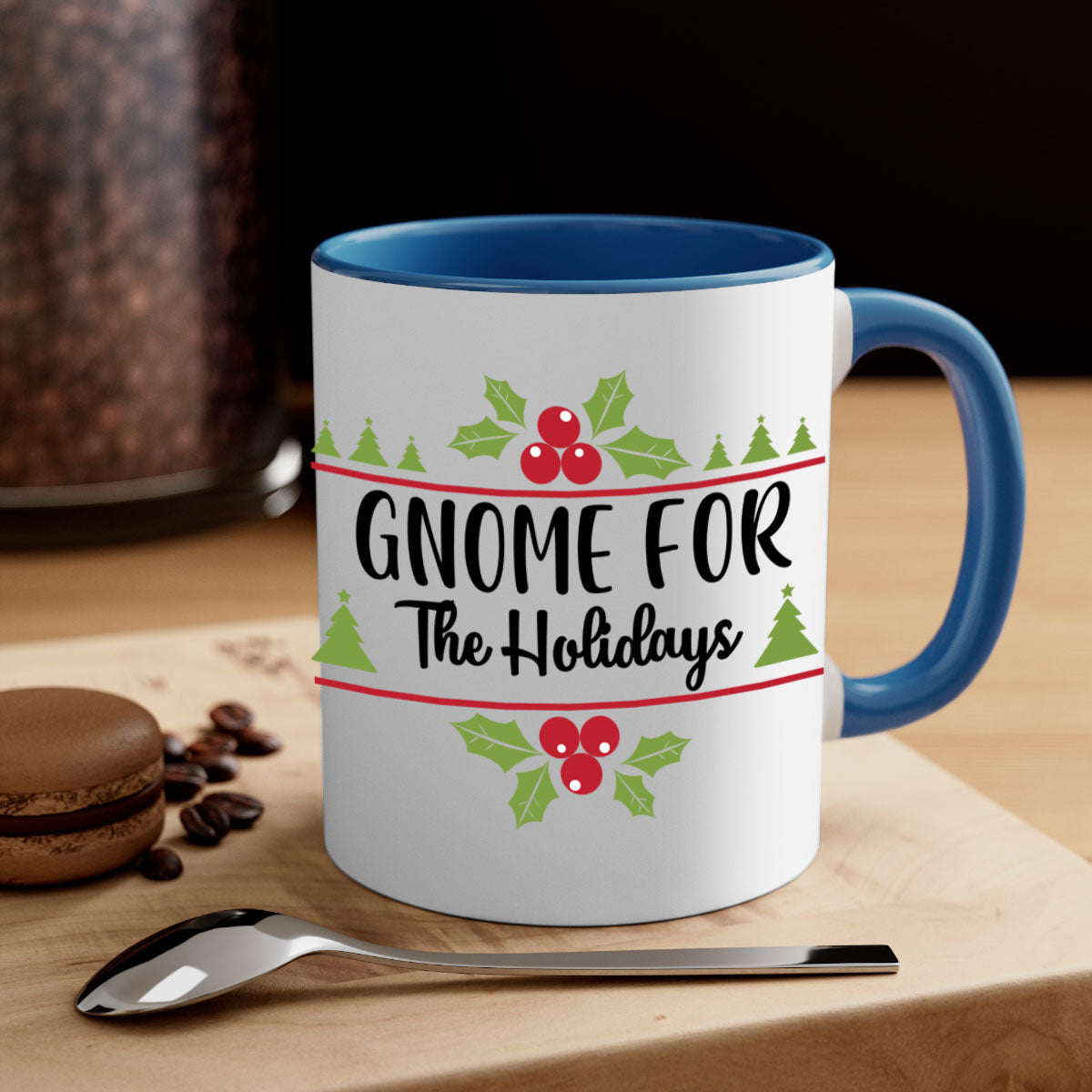 Gnome for the Holidays Style 238# Christmas Mug with a glossy finish and colorful handle, perfect for coffee or tea.