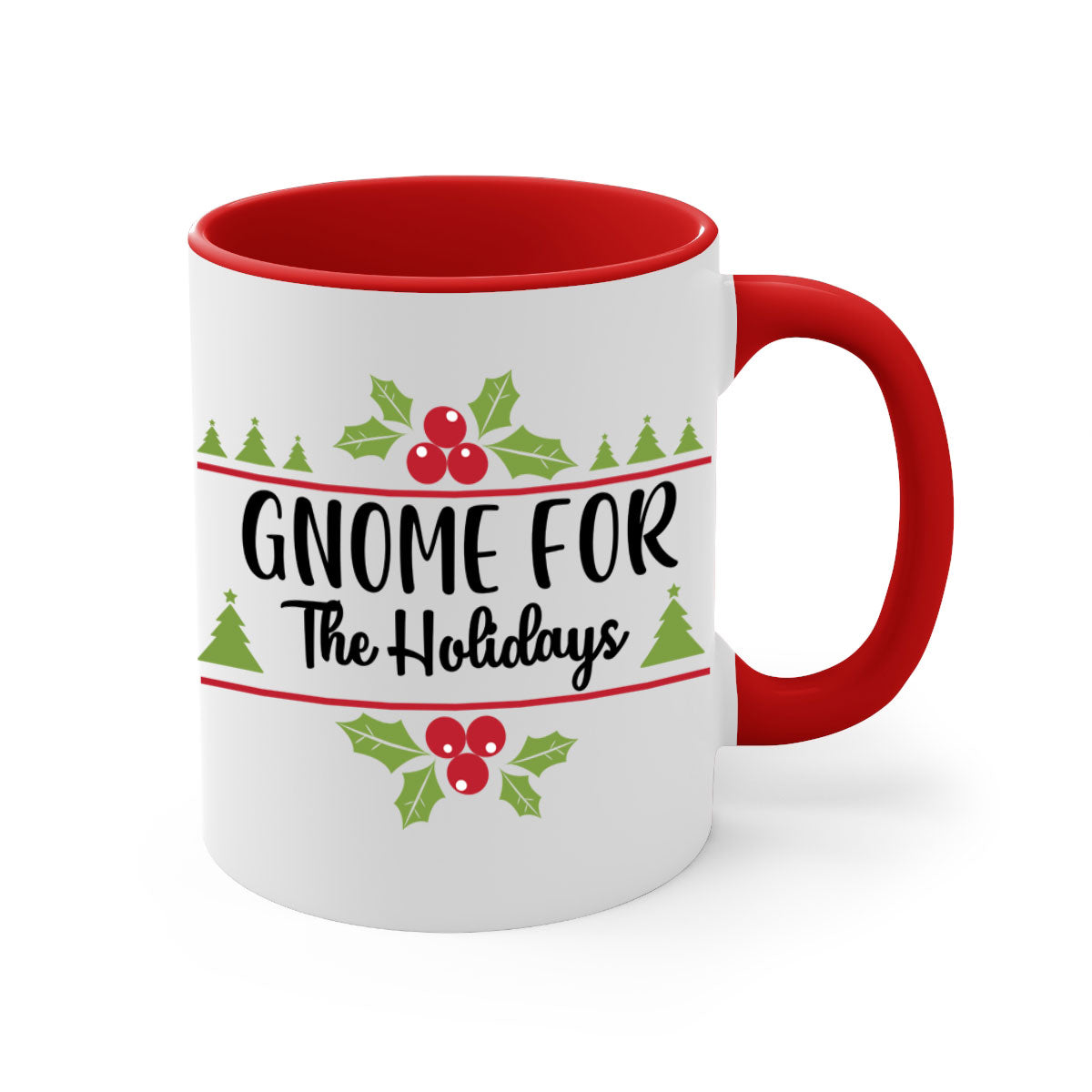 Gnome for the Holidays Style 238# Christmas Mug with a glossy finish and colorful handle, perfect for coffee or tea.