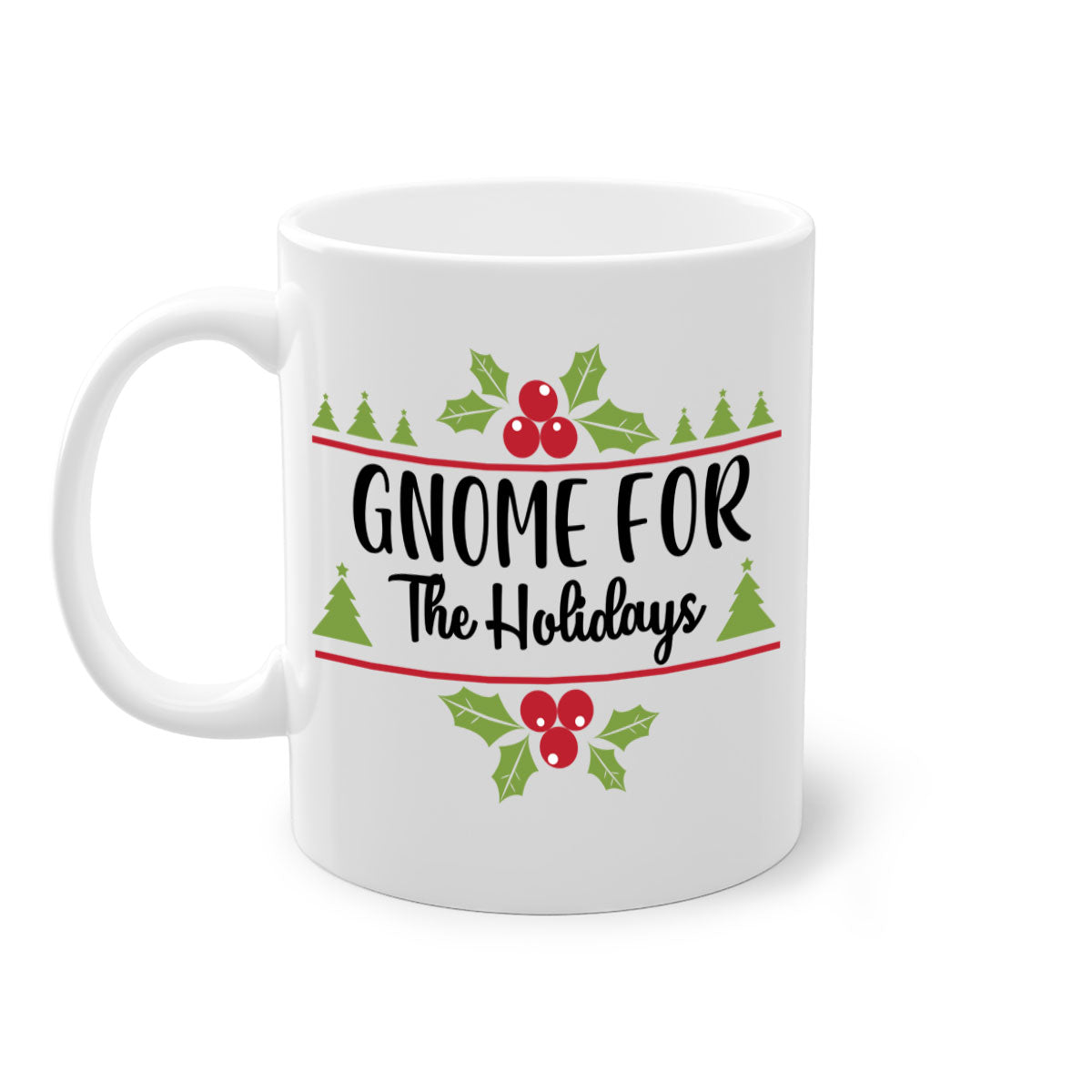 Gnome for the Holidays Style 238# Christmas Mug with a glossy finish and colorful handle, perfect for coffee or tea.