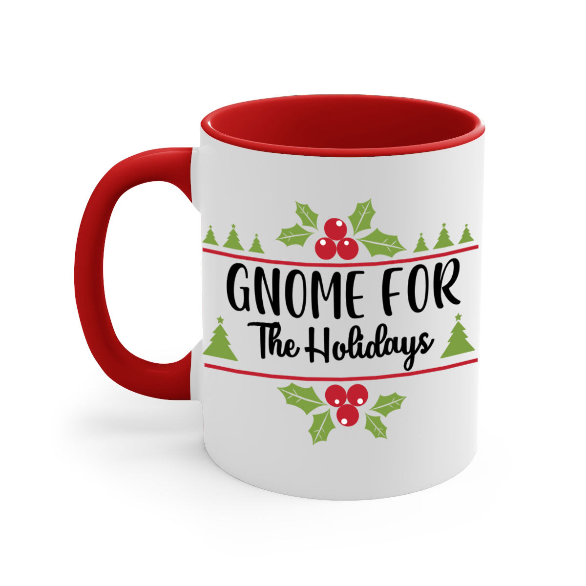 Gnome for the Holidays Style 238# Christmas Mug with a glossy finish and colorful handle, perfect for coffee or tea.